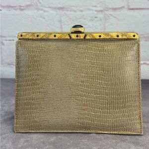 Meyers USA Embossed Framed Leather Clutch Vintage 50s